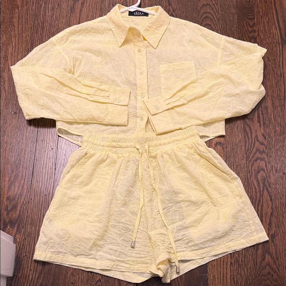 Yellow Textured Shirt and Shorts Set